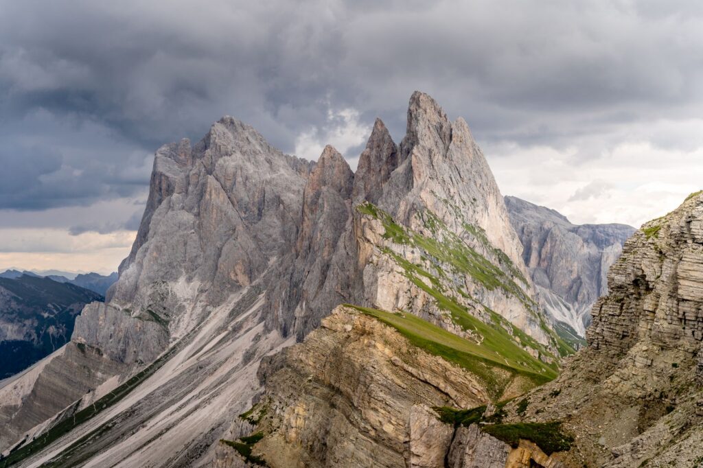 The Seceda ridge and Odle peaks above Val Gardena in the Dolomites
