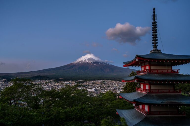 Chureito Pagoda and Mount Fuji at dusk, a classic stop on a Japan itinerary