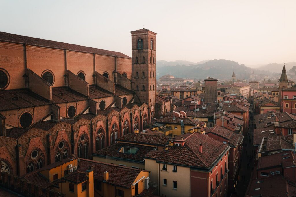 Bologna rooftops and the Basilica di San Petronio, a stop on a 14-day Italy itinerary