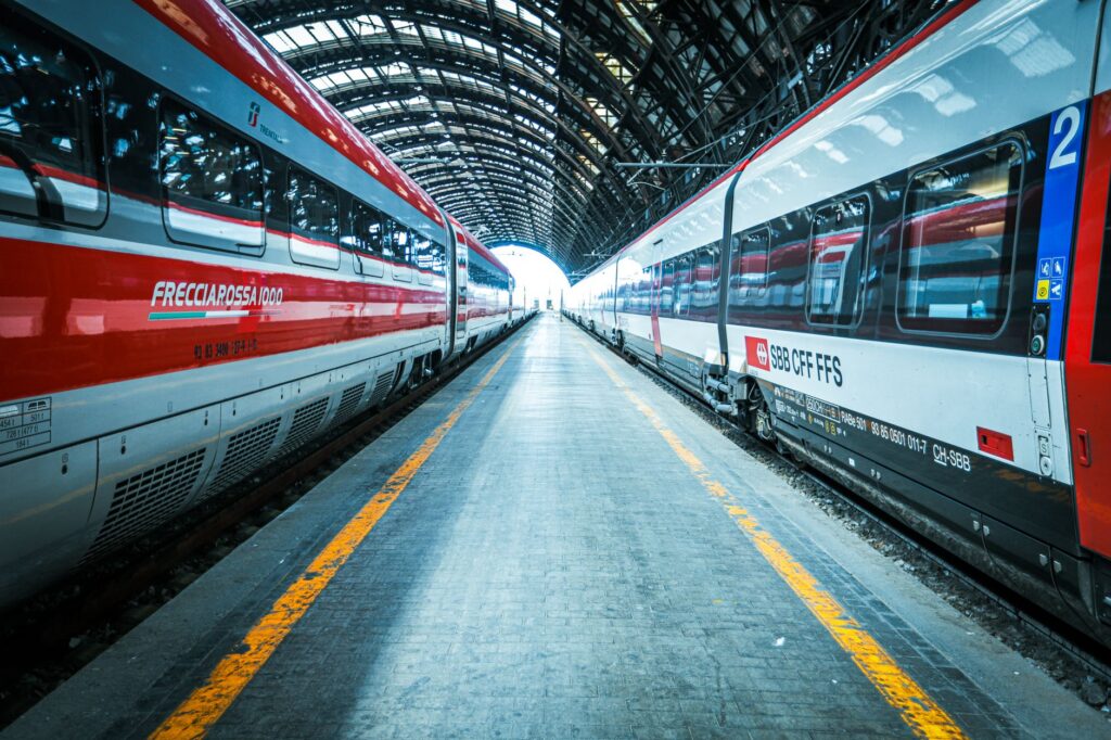 Frecciarossa high-speed train at Milano Centrale station, the start of most Italy itineraries