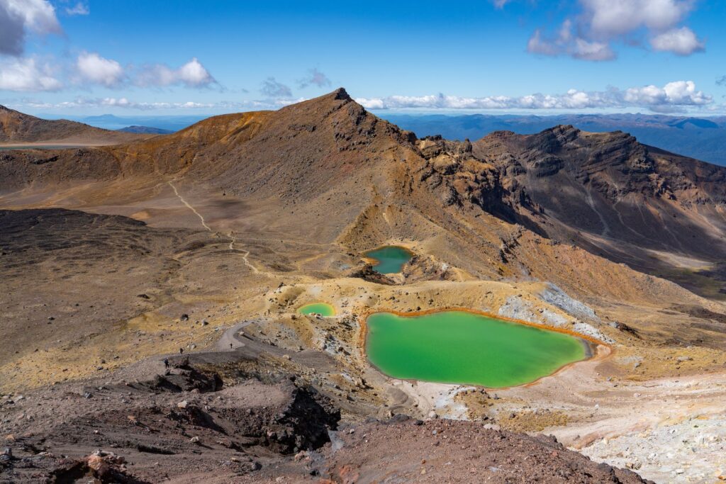 The Emerald Lakes on the Tongariro Alpine Crossing, day six of a New Zealand itinerary for 14 days