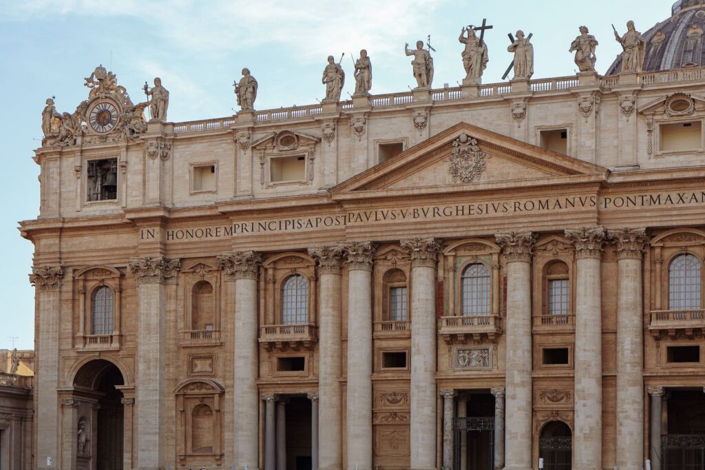 Facade of St Peter's Basilica in Vatican City, day two of a Rome itinerary